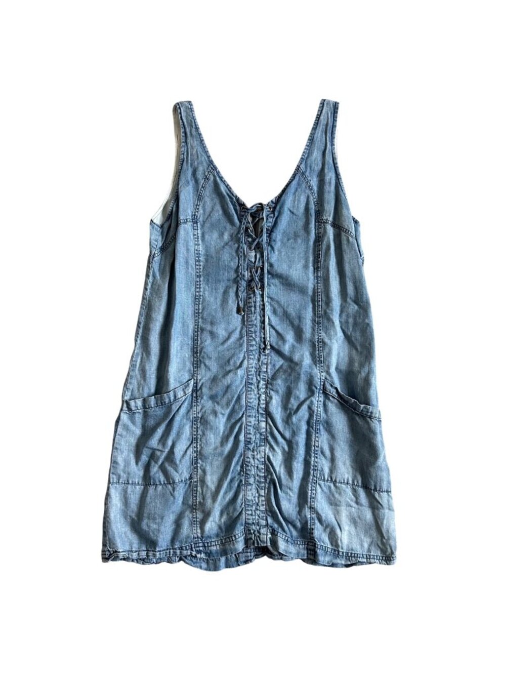 Miss Me Women's Sz Large Denim Sleeveless Tunic Dress Lace-Up Front & Pockets